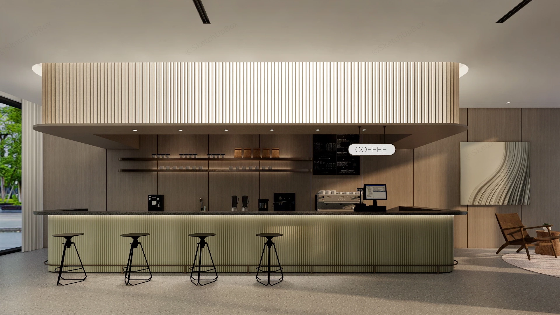 Modern Coffee Shop Interior Design sketchup model preview - SketchupBox