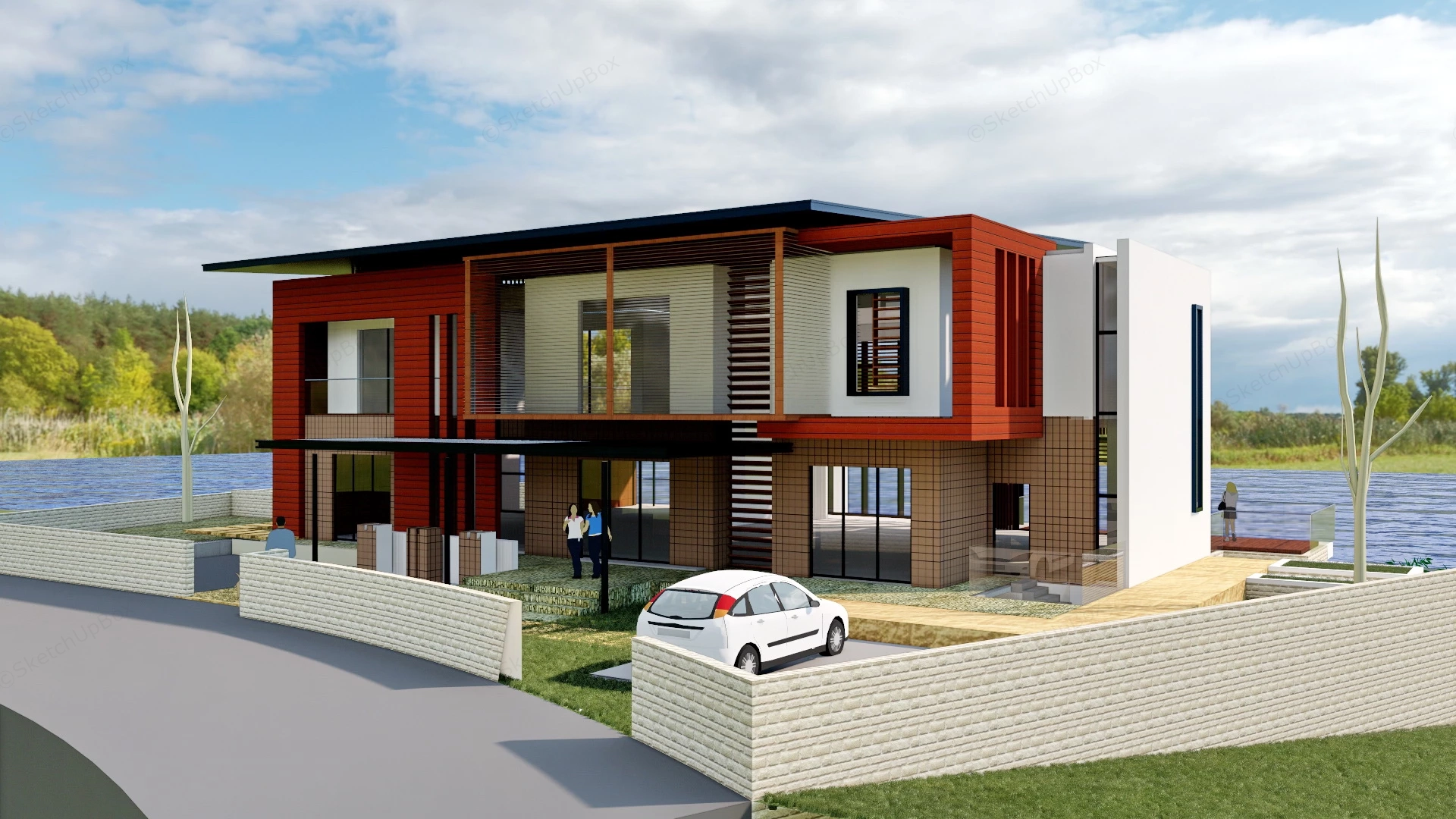 Modern Waterfront House Plan sketchup model preview - SketchupBox