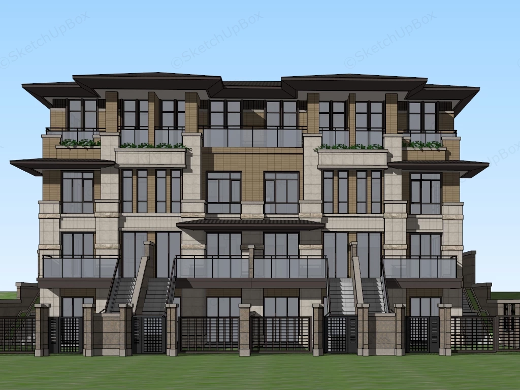 Modern Row Houses sketchup model preview - SketchupBox