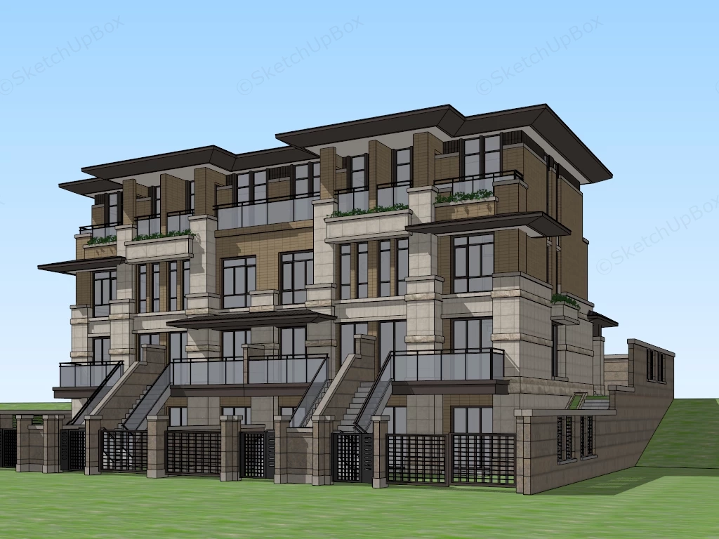 Modern Row Houses sketchup model preview - SketchupBox