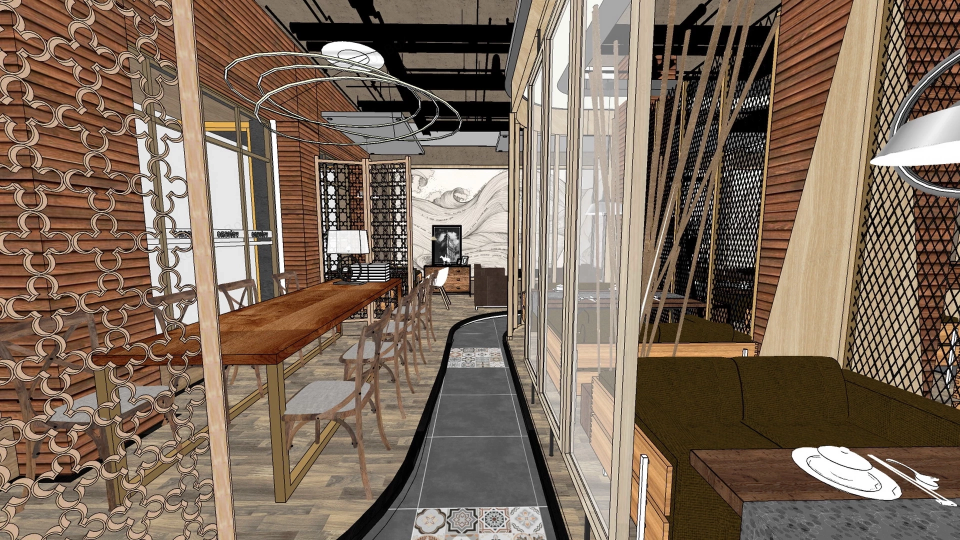 Retro Industrial Restaurant sketchup model preview - SketchupBox