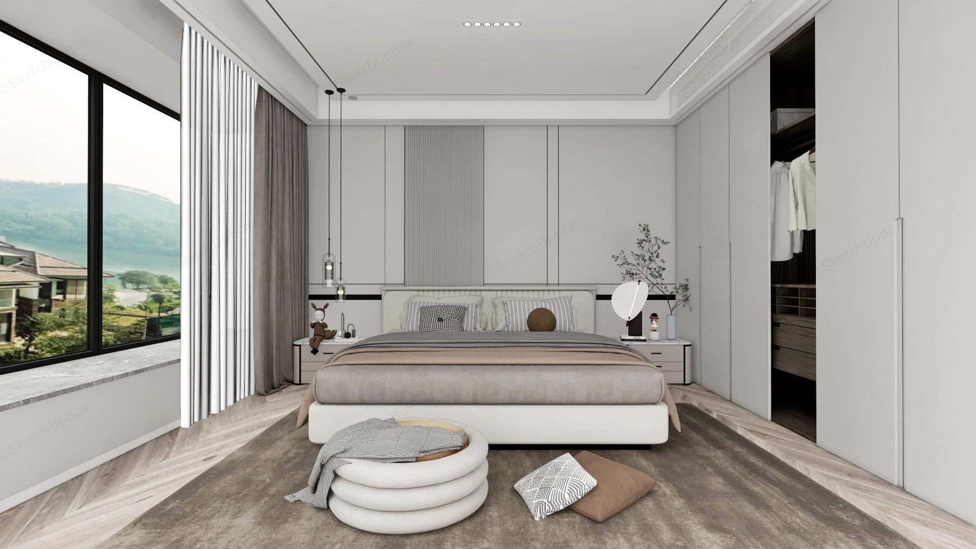 Modern Adult Bedroom sketchup model preview - SketchupBox