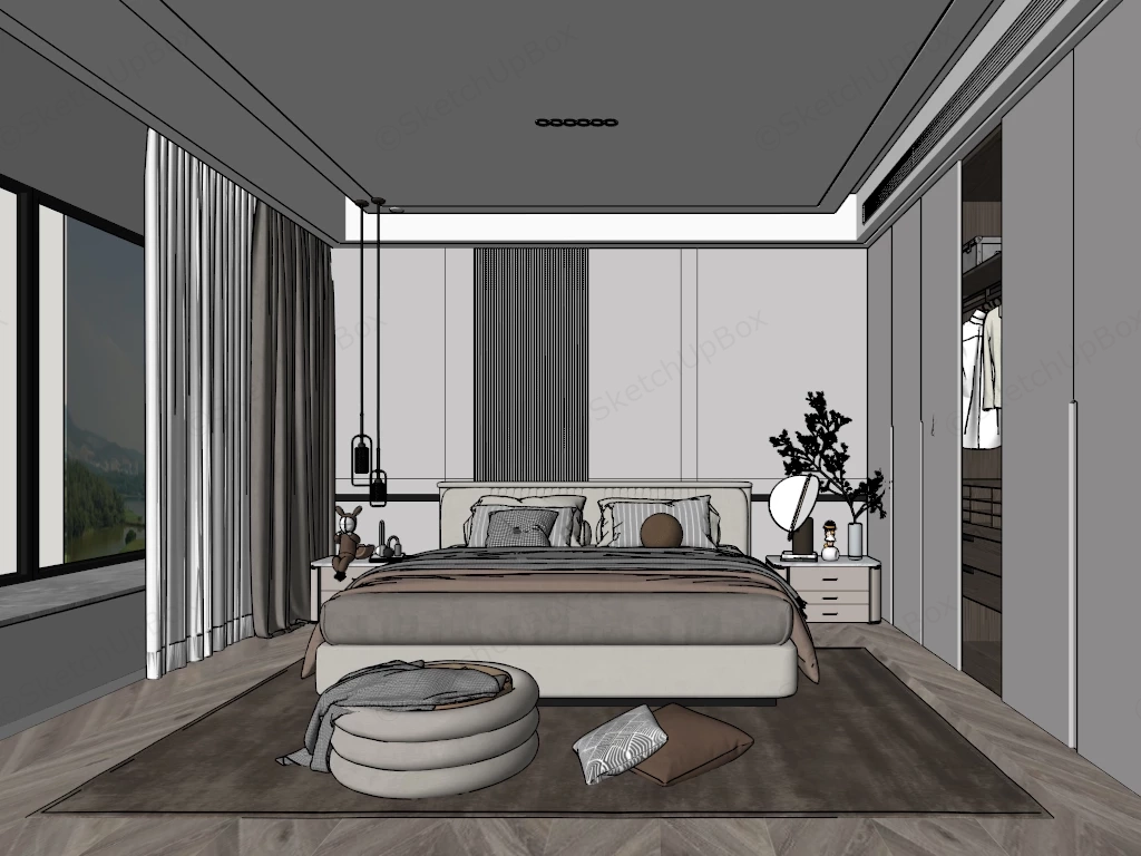 Modern Adult Bedroom sketchup model preview - SketchupBox