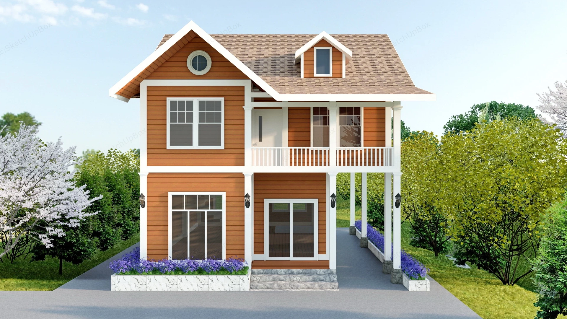 Red Brick Country House sketchup model preview - SketchupBox