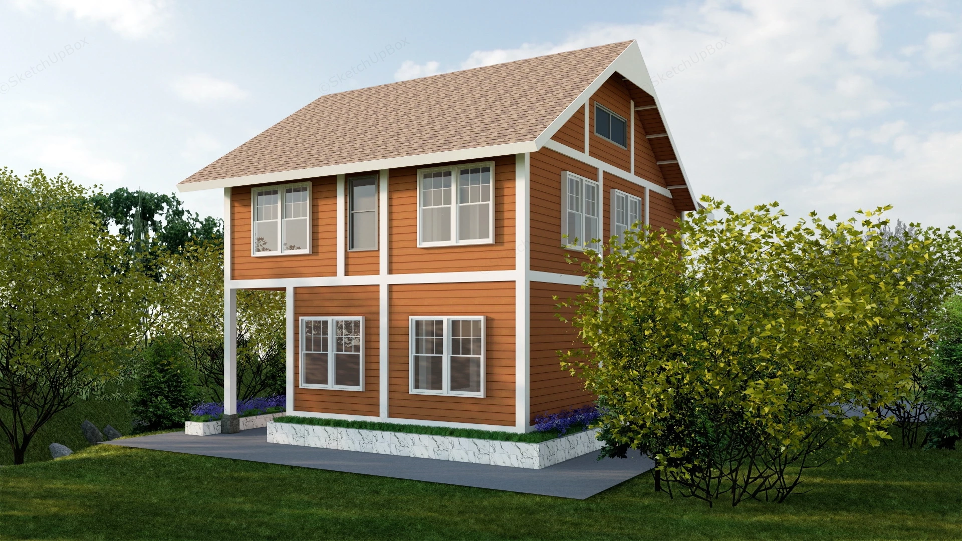 Red Brick Country House sketchup model preview - SketchupBox