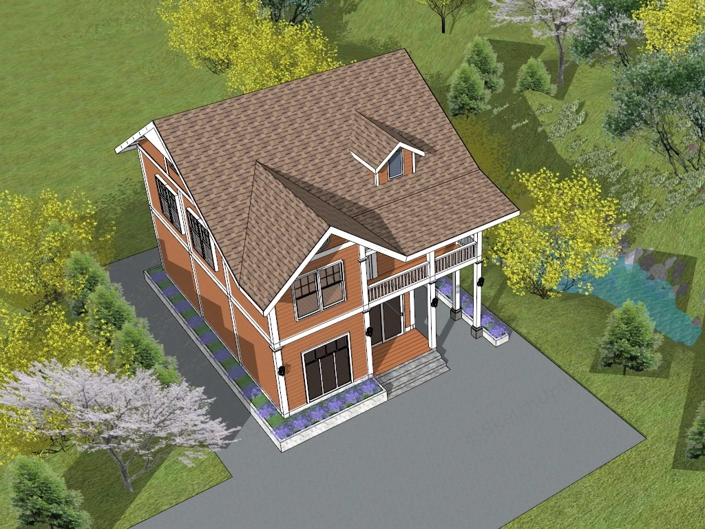 Red Brick Country House sketchup model preview - SketchupBox