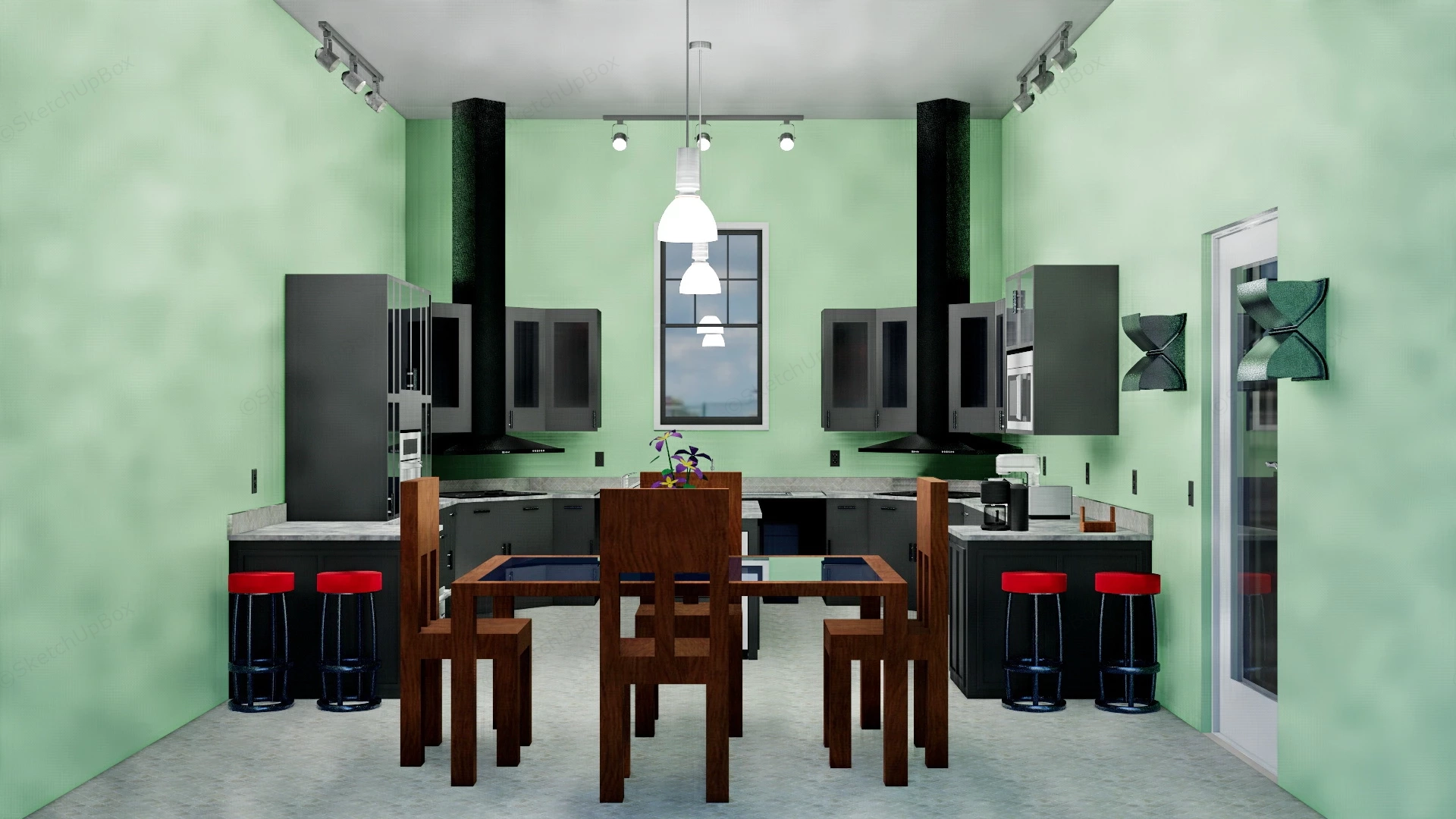 Green And Black Kitchen sketchup model preview - SketchupBox
