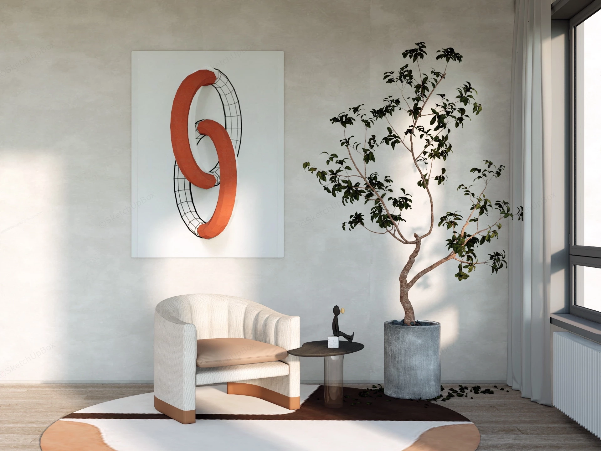 Modern Armchair And Side Table Set sketchup model preview - SketchupBox