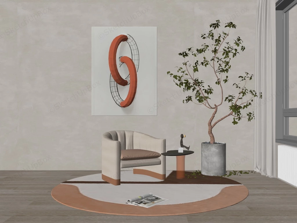 Modern Armchair And Side Table Set sketchup model preview - SketchupBox