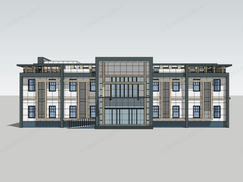 Two Story White Office Building sketchup model preview - SketchupBox