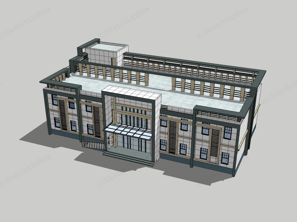 Two Story White Office Building sketchup model preview - SketchupBox