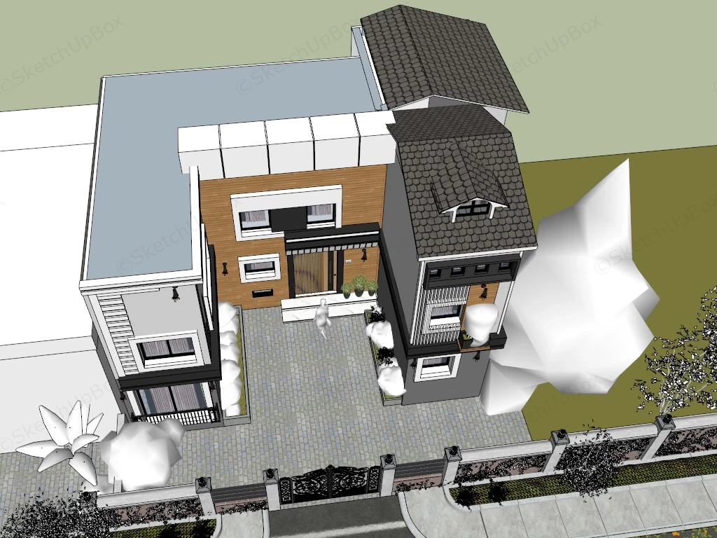 Asian Urban House sketchup model preview - SketchupBox