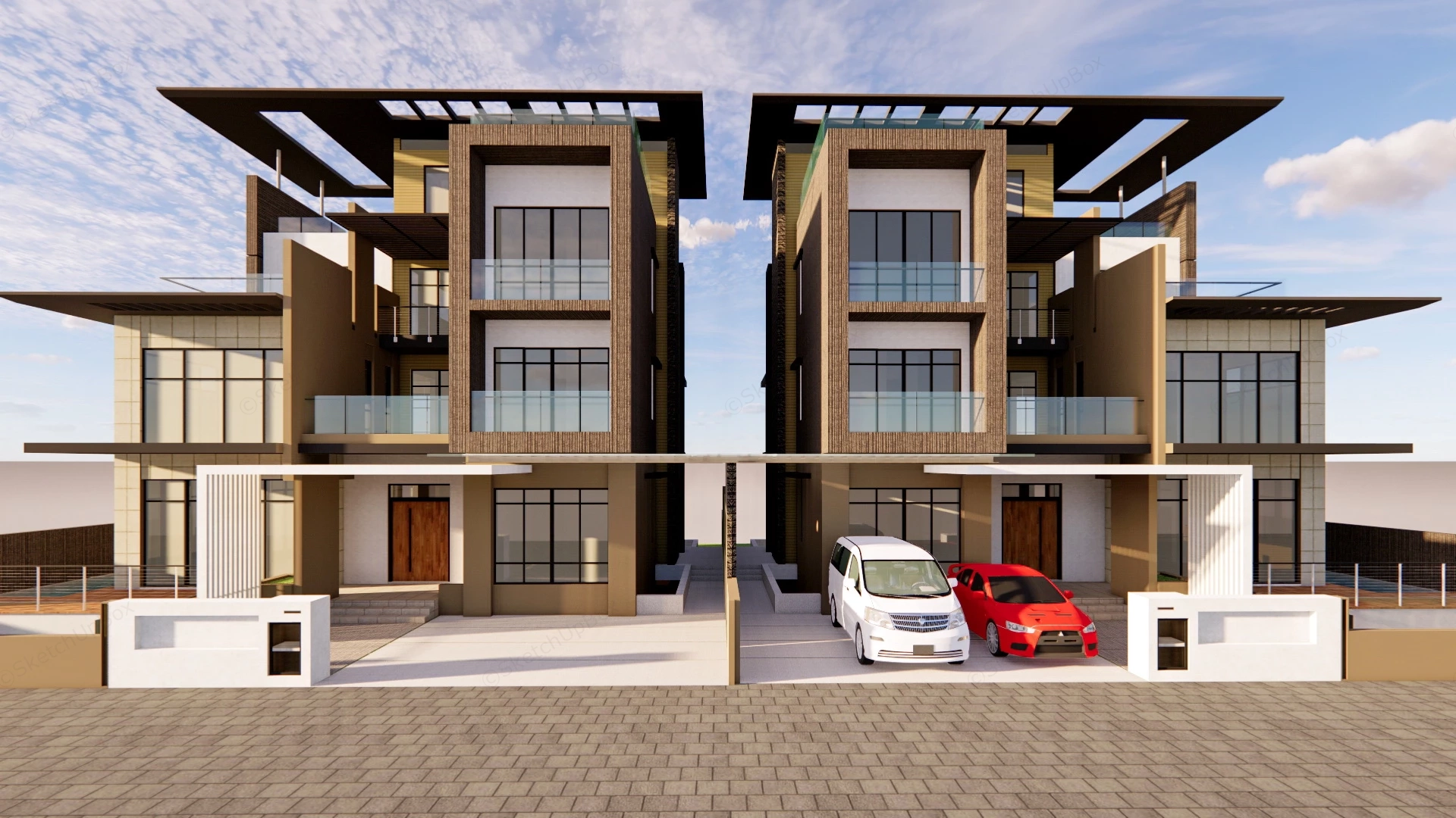 Modern Row Houses sketchup model preview - SketchupBox