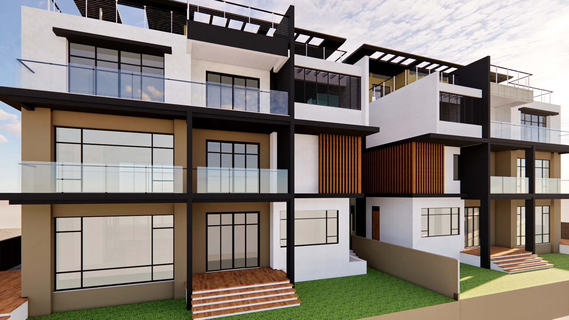 Modern Row Houses sketchup model preview - SketchupBox