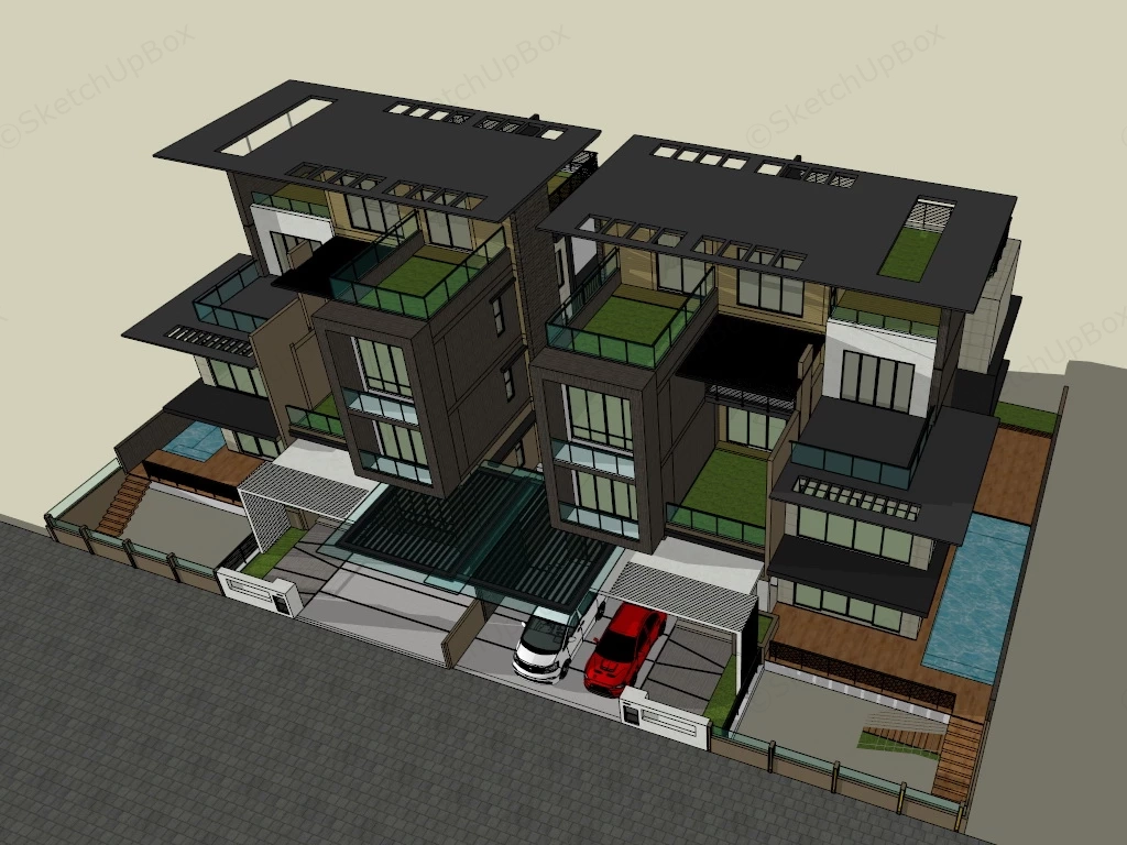 Modern Row Houses sketchup model preview - SketchupBox