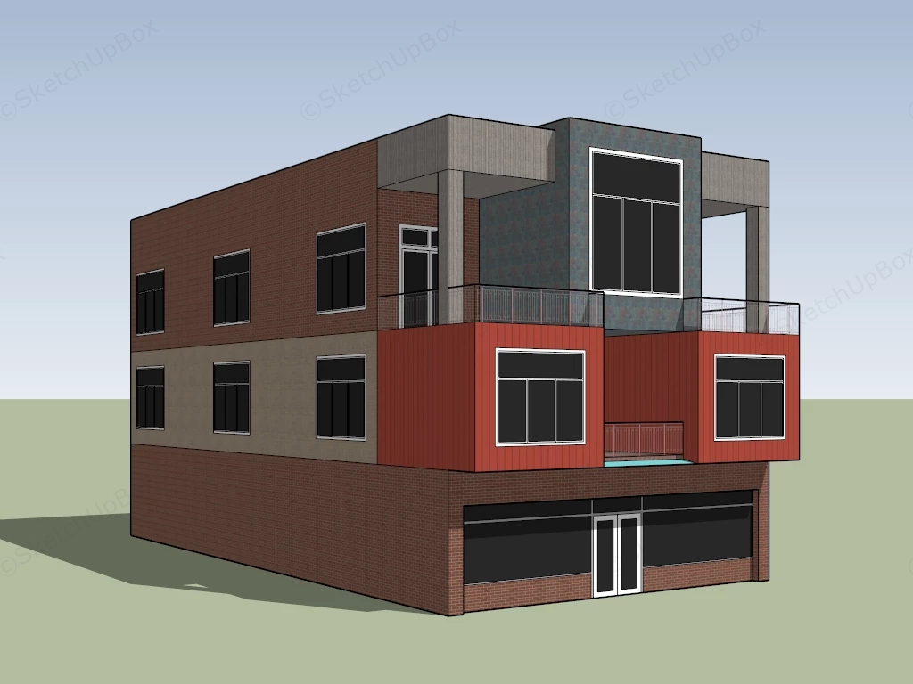 Small Cube Apartment Building sketchup model preview - SketchupBox