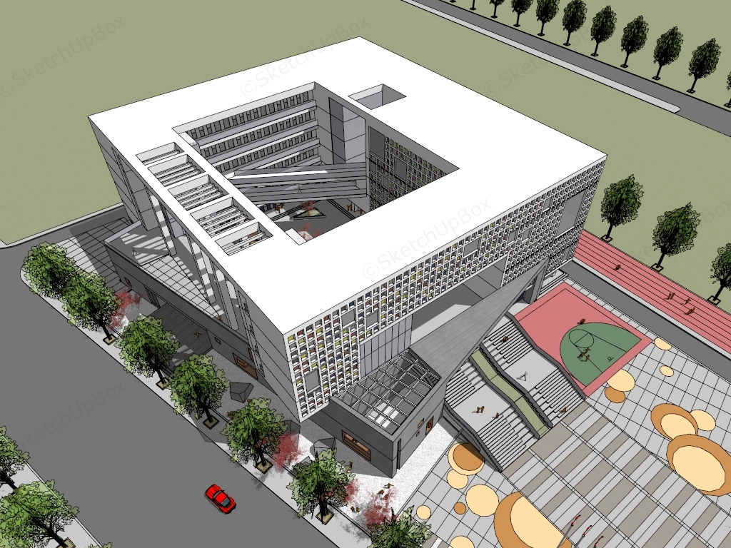 Modern Public Library Architecture sketchup model preview - SketchupBox