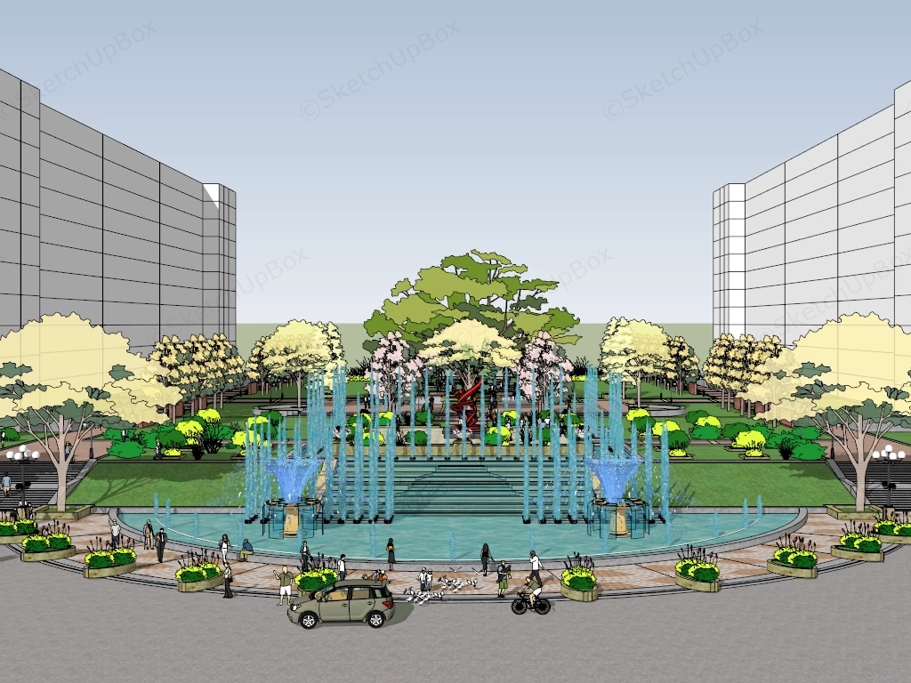 Urban Center Plaza Landscape Design sketchup model preview - SketchupBox