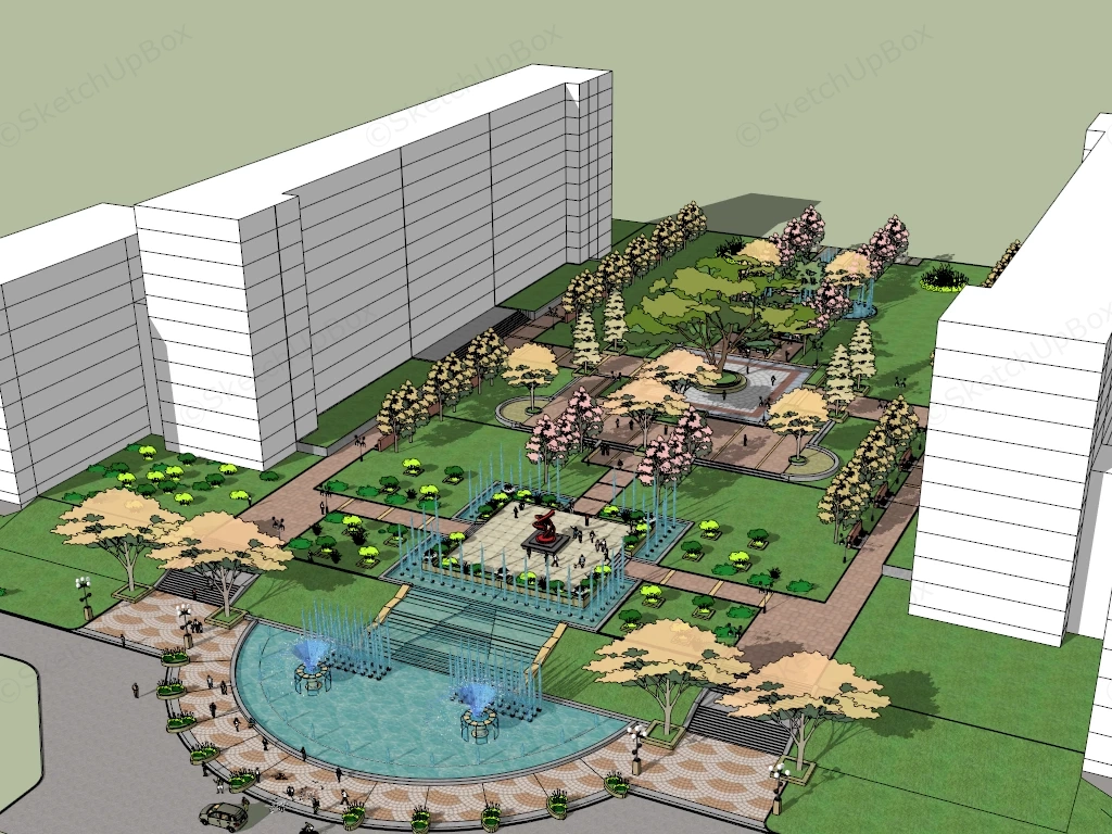 Urban Center Plaza Landscape Design sketchup model preview - SketchupBox