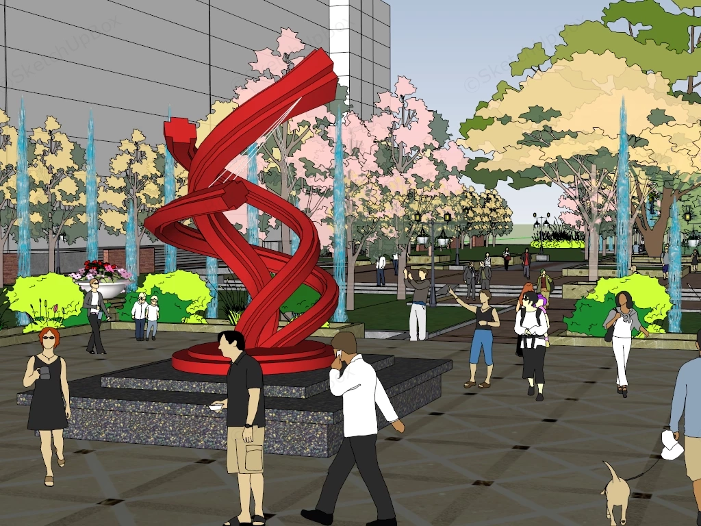 Urban Center Plaza Landscape Design sketchup model preview - SketchupBox