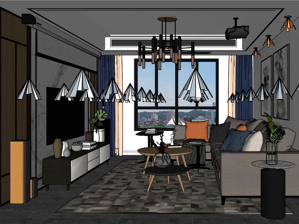 Compact Living Room Design sketchup model preview - SketchupBox