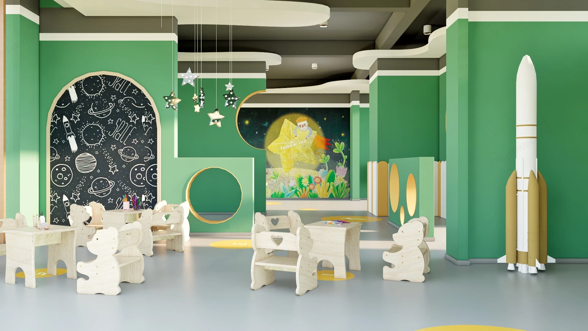 Green Kindergarten Playroom Decor sketchup model preview - SketchupBox
