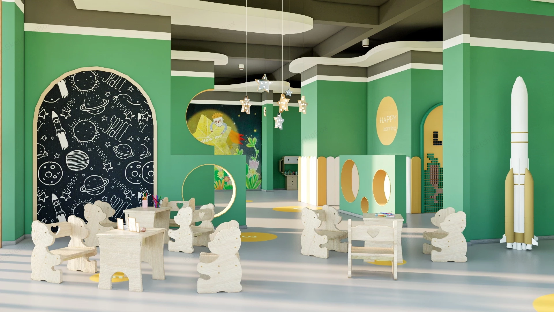 Green Kindergarten Playroom Decor sketchup model preview - SketchupBox
