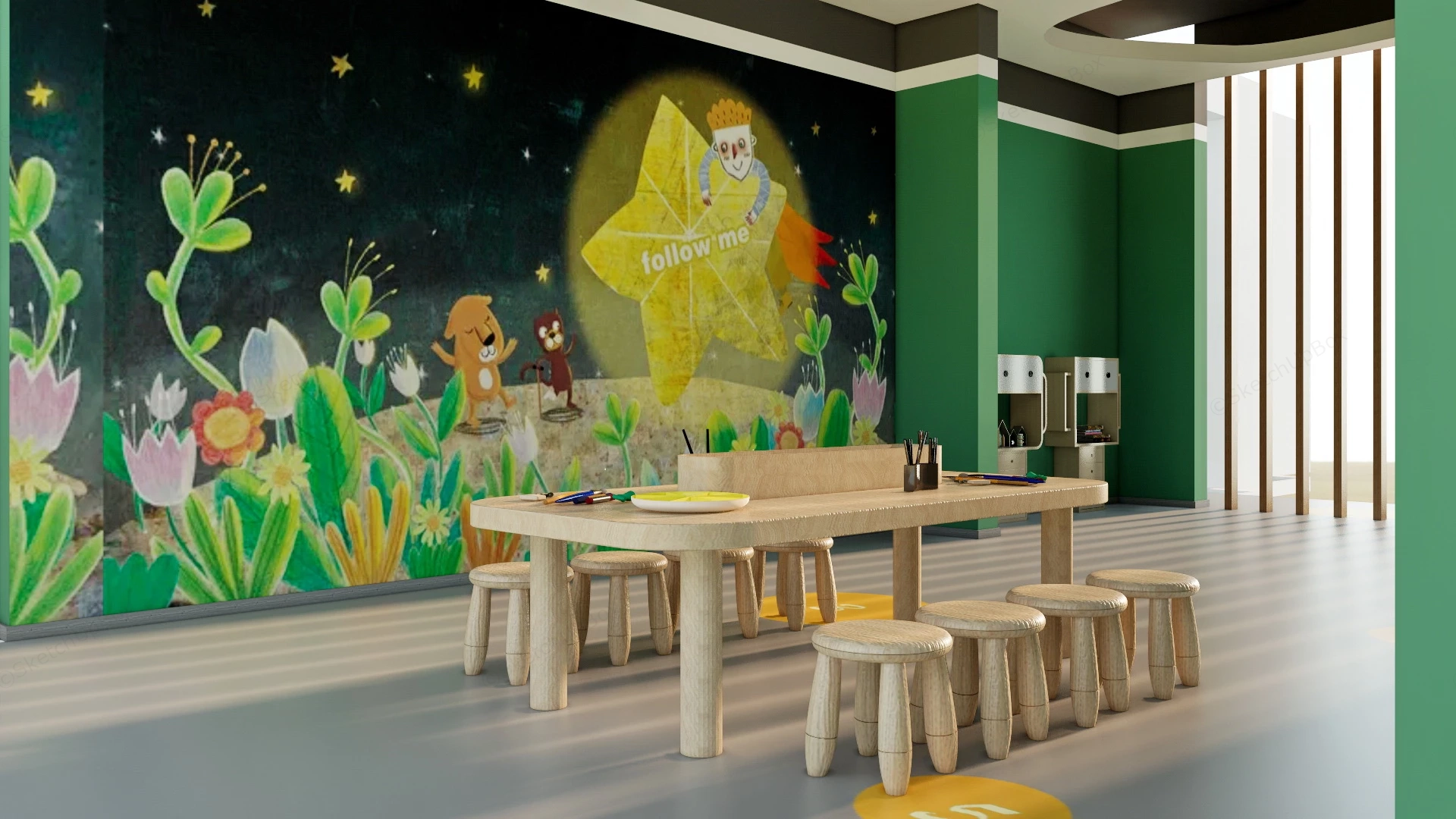 Green Kindergarten Playroom Decor sketchup model preview - SketchupBox