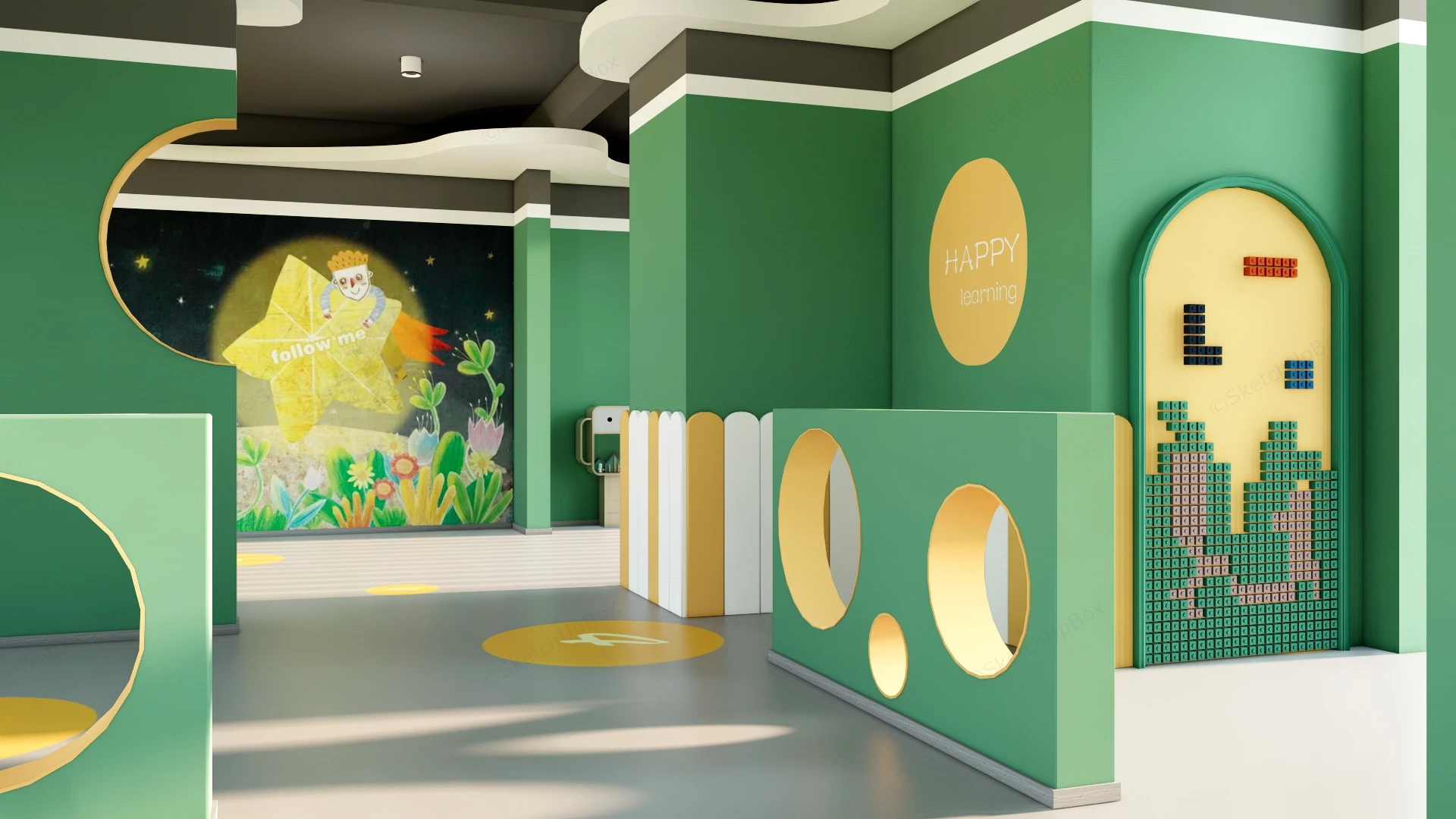 Green Kindergarten Playroom Decor sketchup model preview - SketchupBox