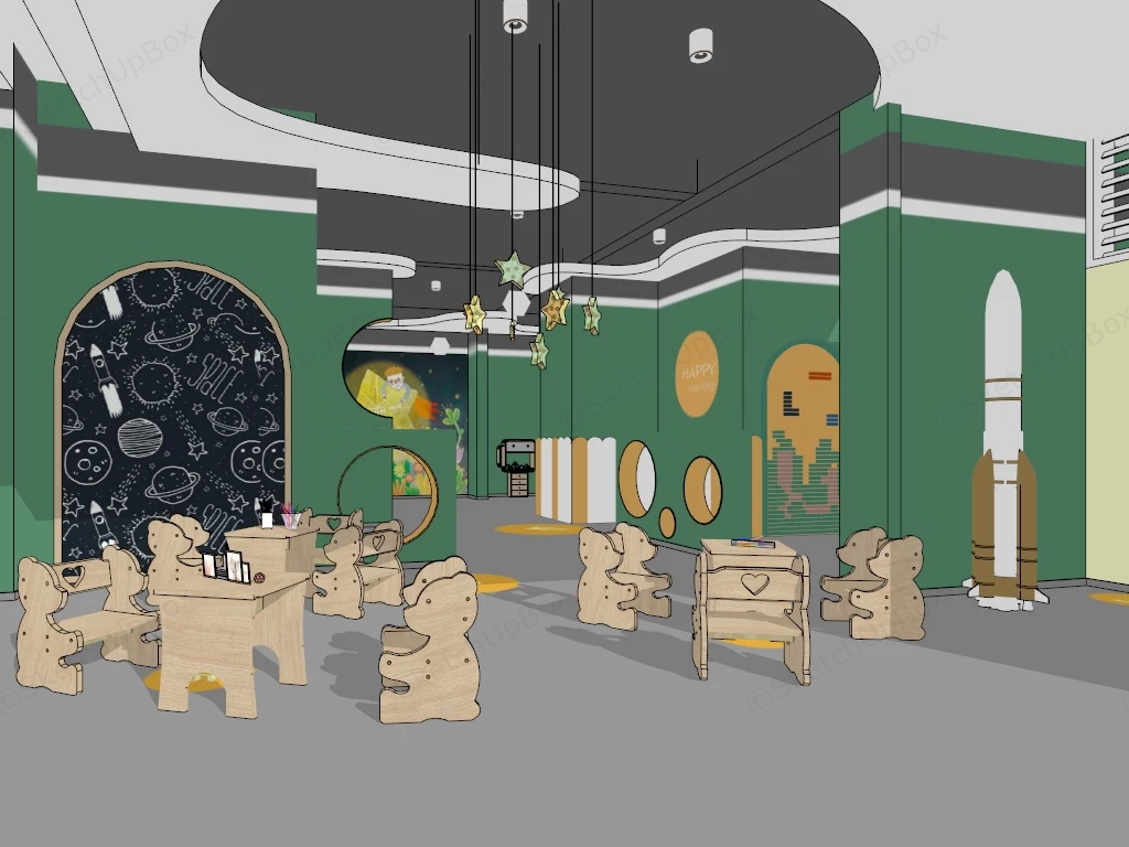 Green Kindergarten Playroom Decor sketchup model preview - SketchupBox