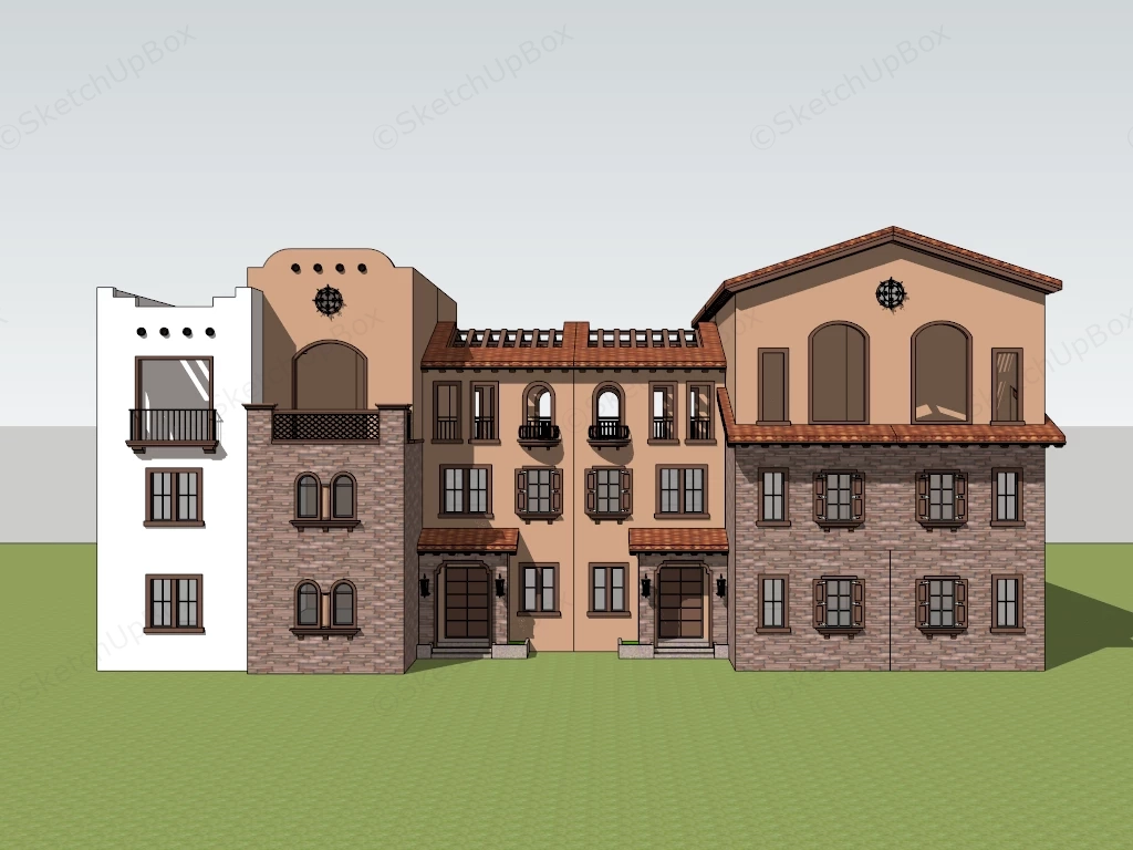 Duplex Spanish House sketchup model preview - SketchupBox