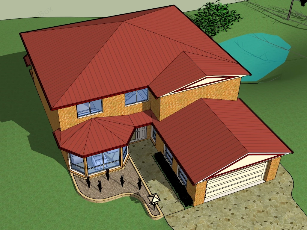 Brick Country Home sketchup model preview - SketchupBox