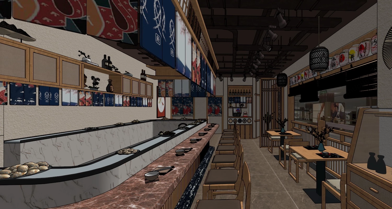 Japanese Restaurant Interior Design sketchup model preview - SketchupBox