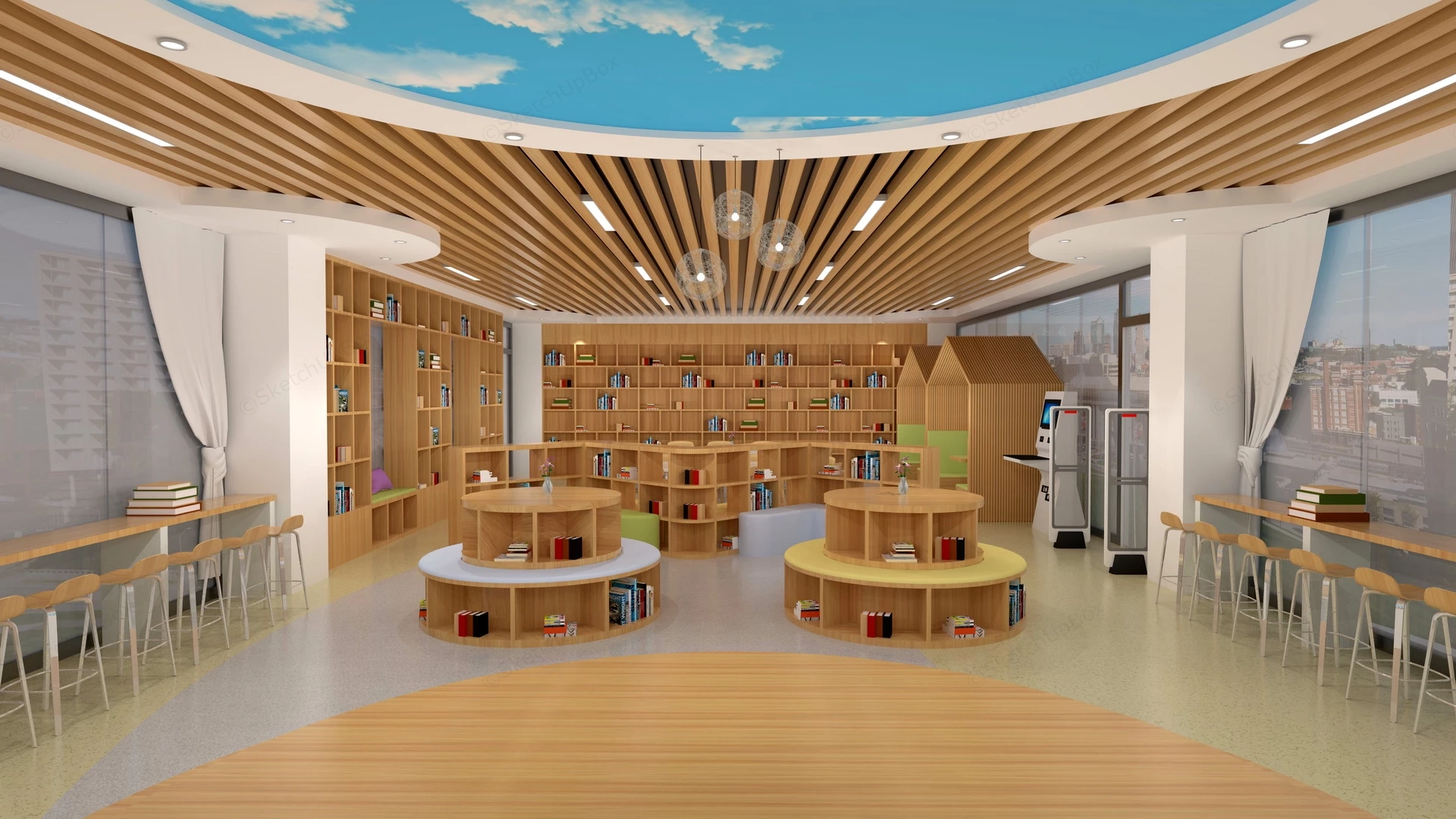 Small Public Library Design sketchup model preview - SketchupBox