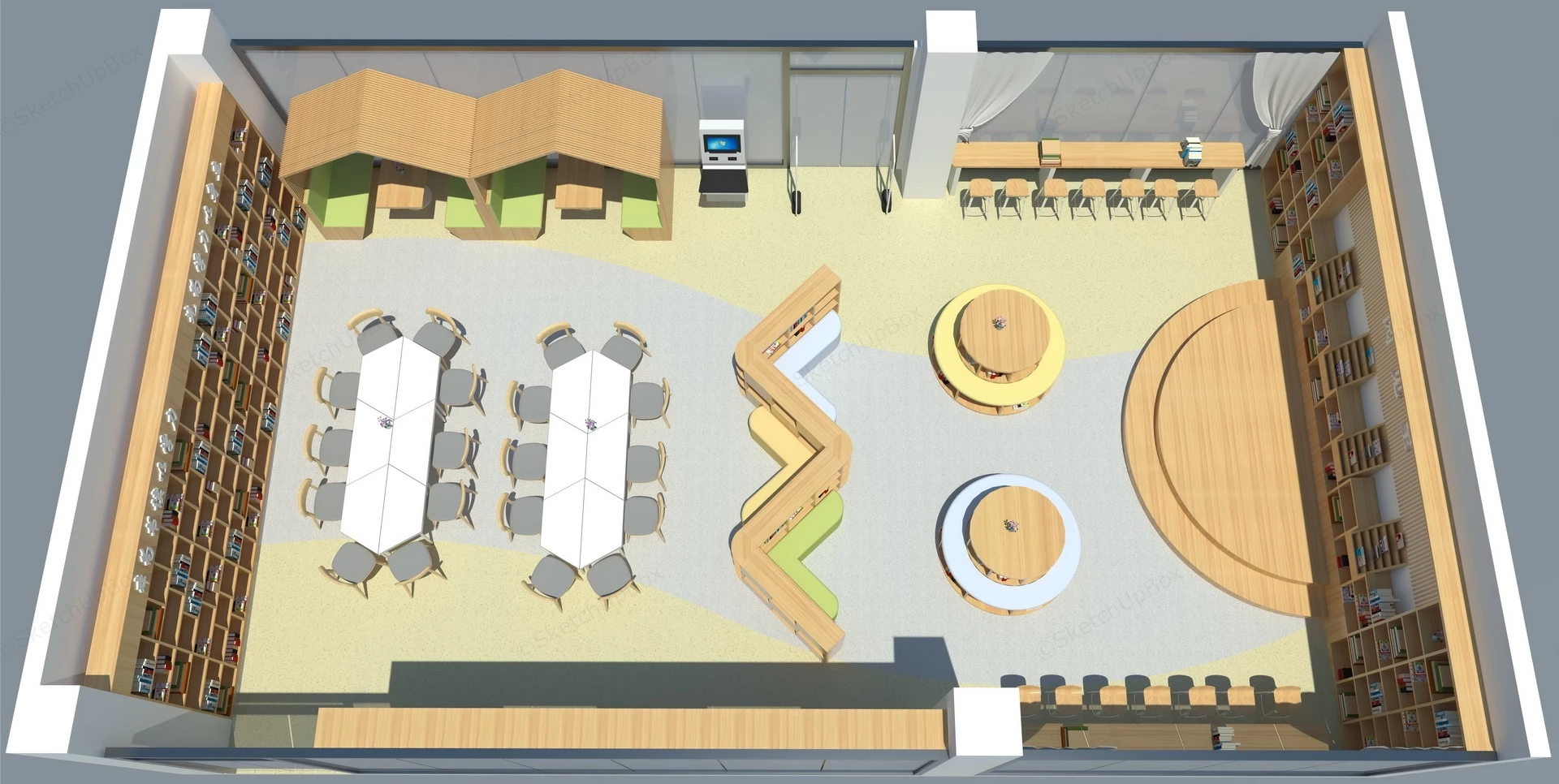 Small Public Library Design sketchup model preview - SketchupBox