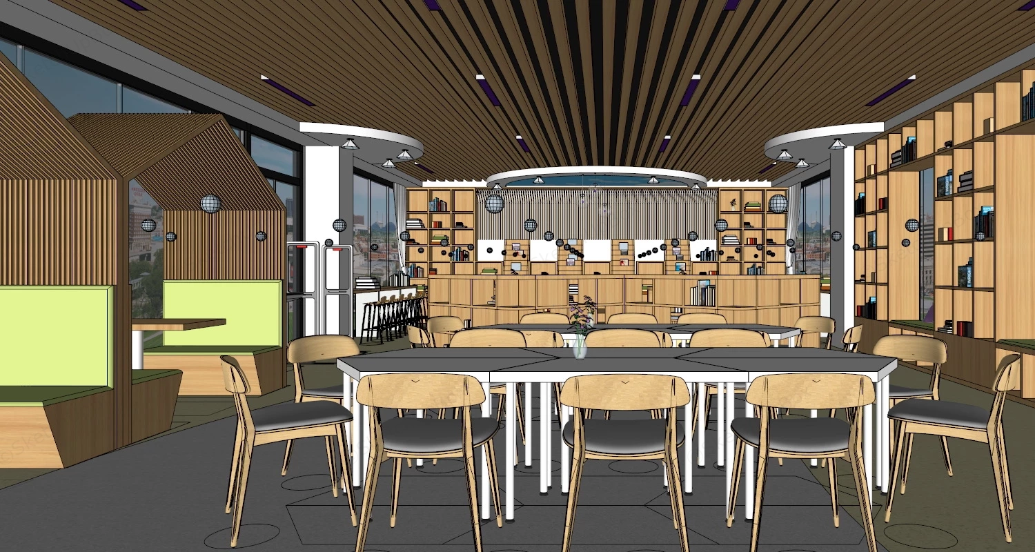 Small Public Library Design sketchup model preview - SketchupBox