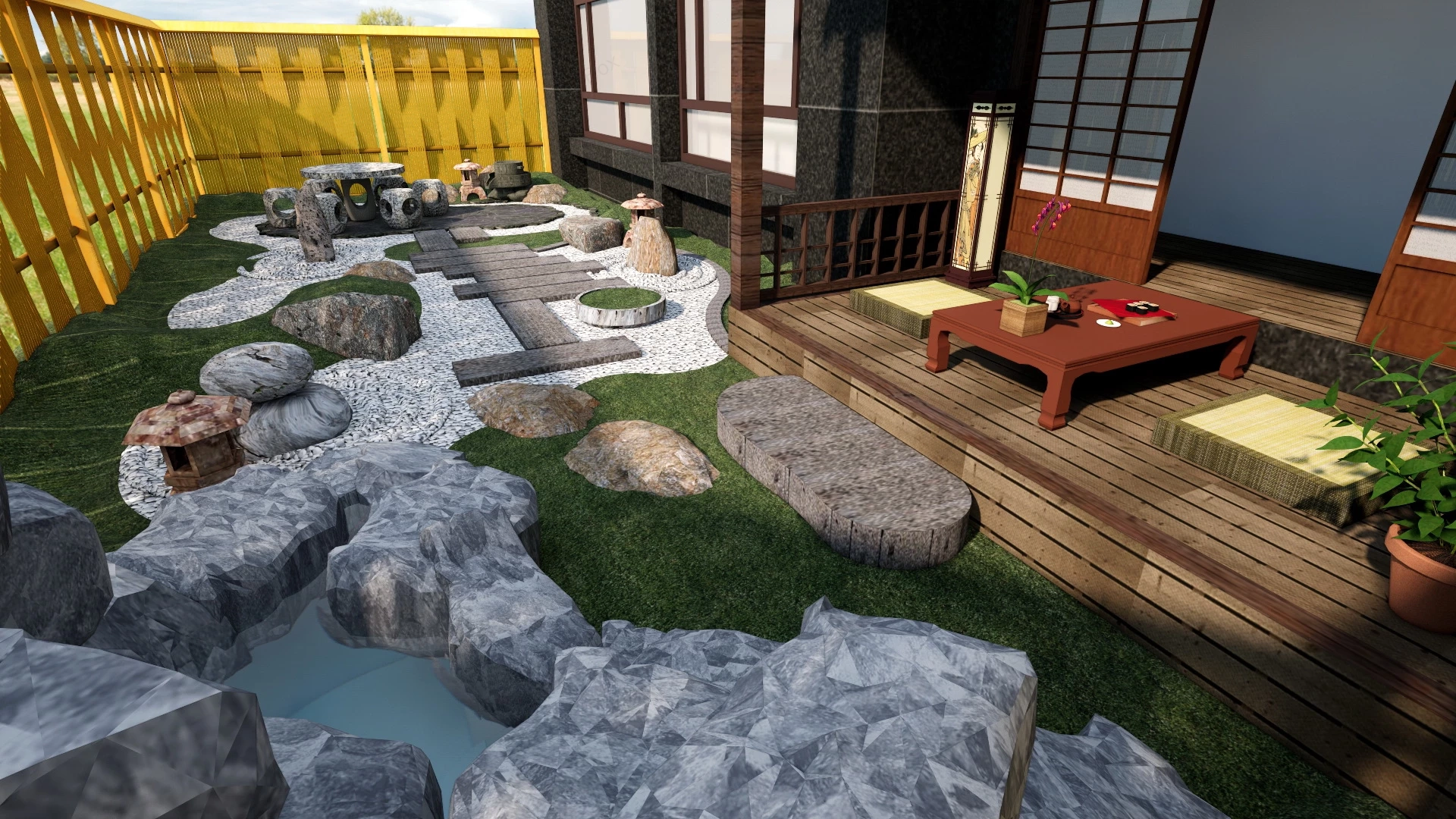 Japanese Patio Rock Garden sketchup model preview - SketchupBox