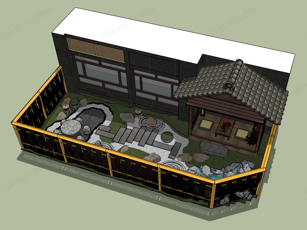 Japanese Patio Rock Garden sketchup model preview - SketchupBox