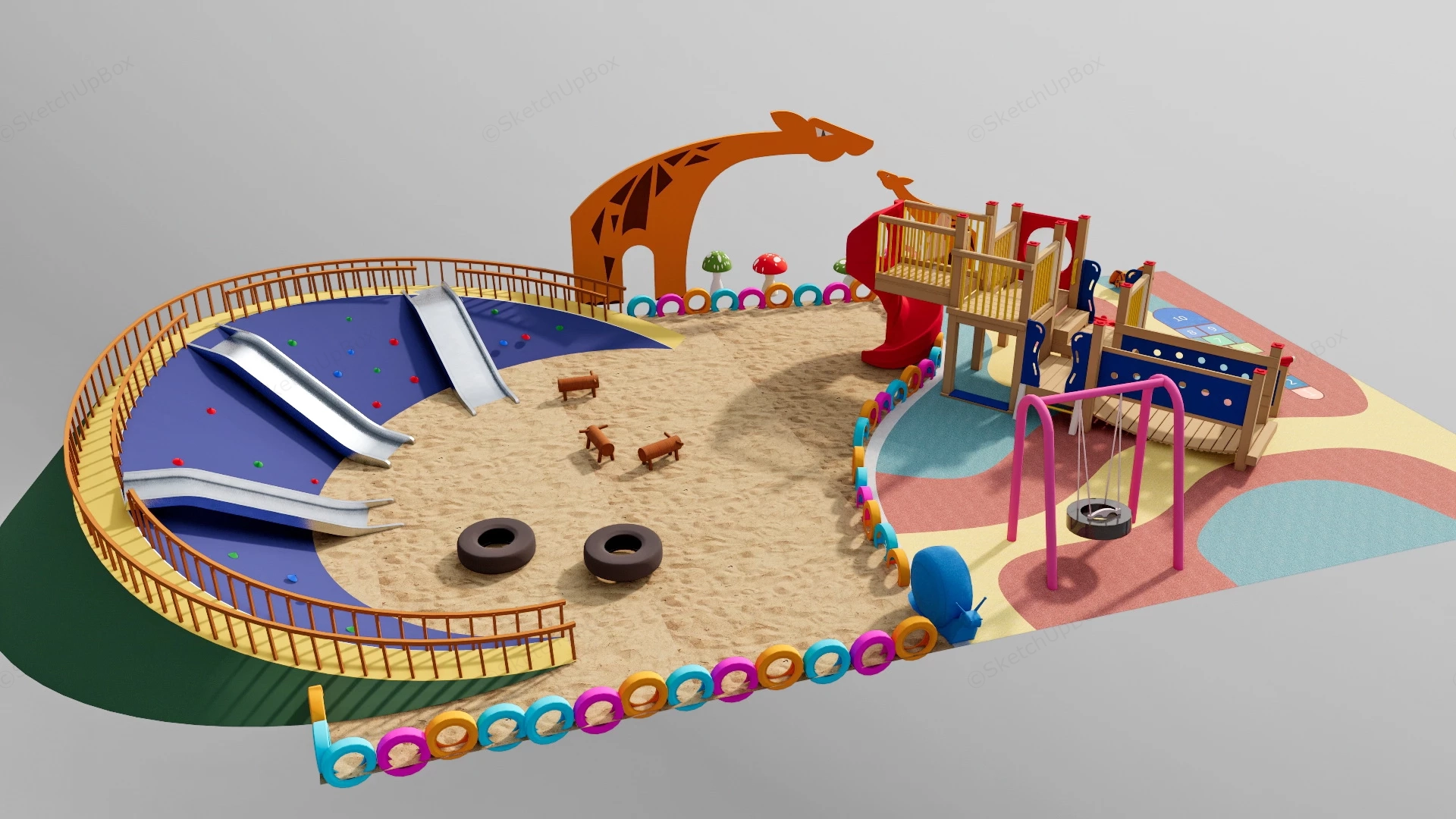 Sandpit Playground Design sketchup model preview - SketchupBox