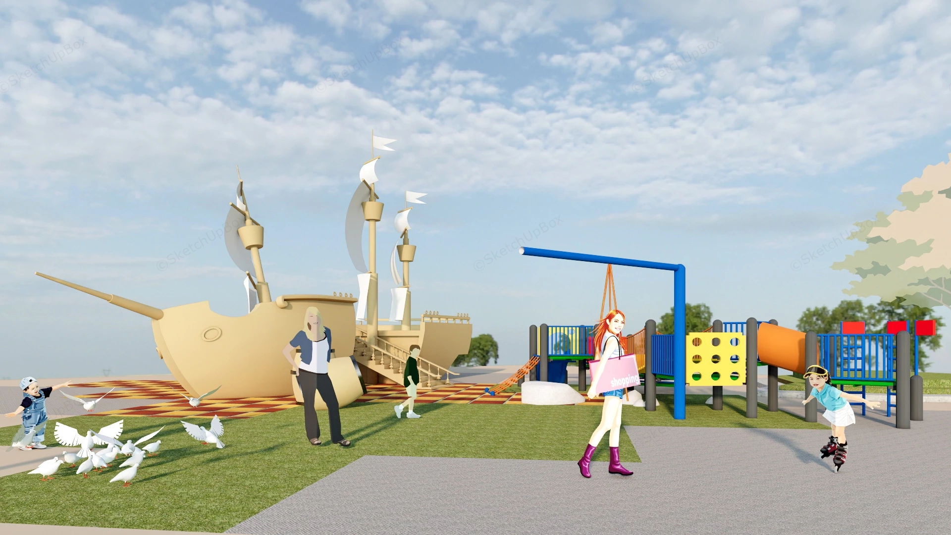 Pirate Ship Playground Structure sketchup model preview - SketchupBox