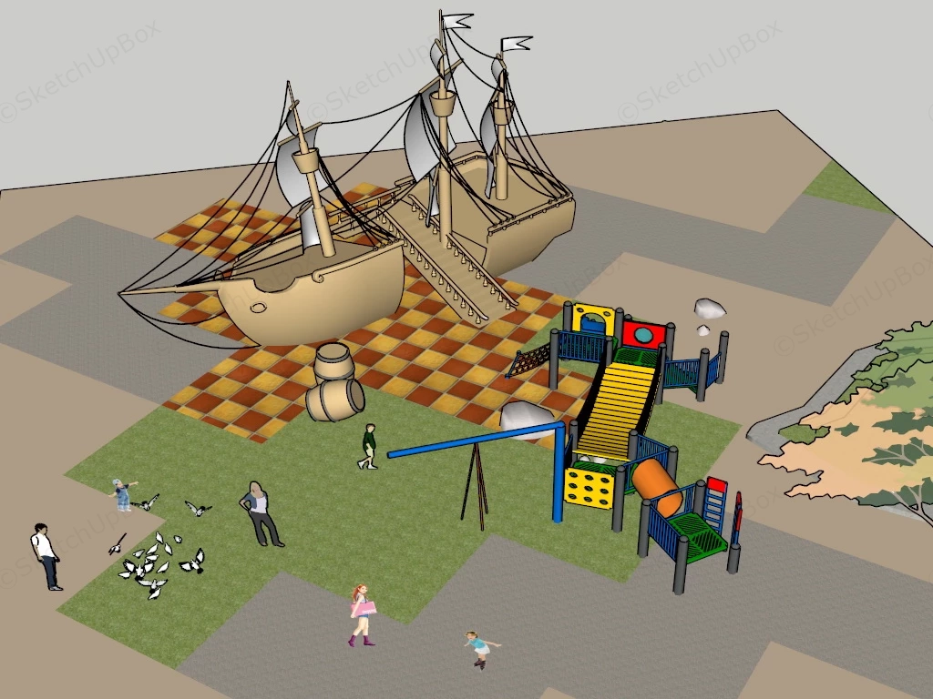 Pirate Ship Playground Structure sketchup model preview - SketchupBox