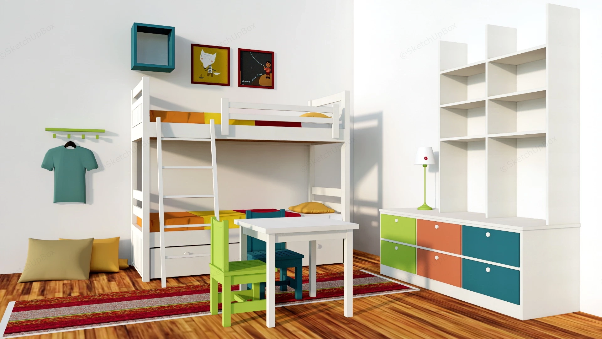 Small Space Child Bedroom Furniture sketchup model preview - SketchupBox