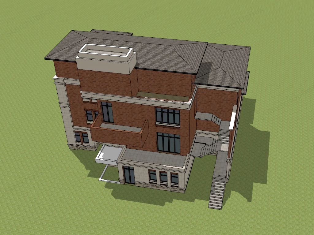 Stone And Brick Mansion sketchup model preview - SketchupBox