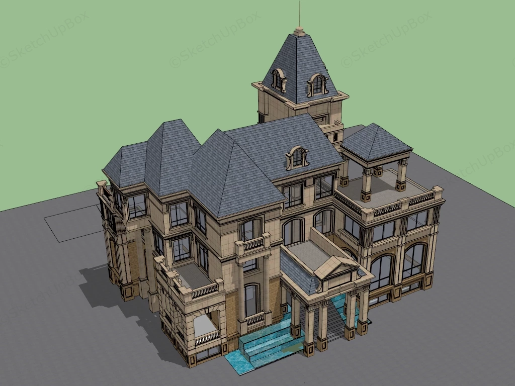 Modern French Mansion sketchup model preview - SketchupBox