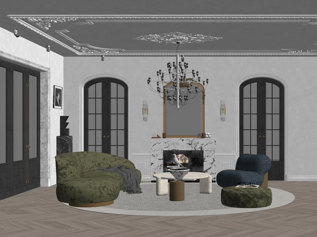 Elegant Living Room Decorating Idea sketchup model preview - SketchupBox