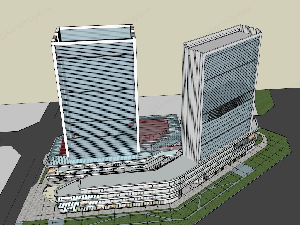 Commercial Center And Office Complex Building sketchup model preview - SketchupBox