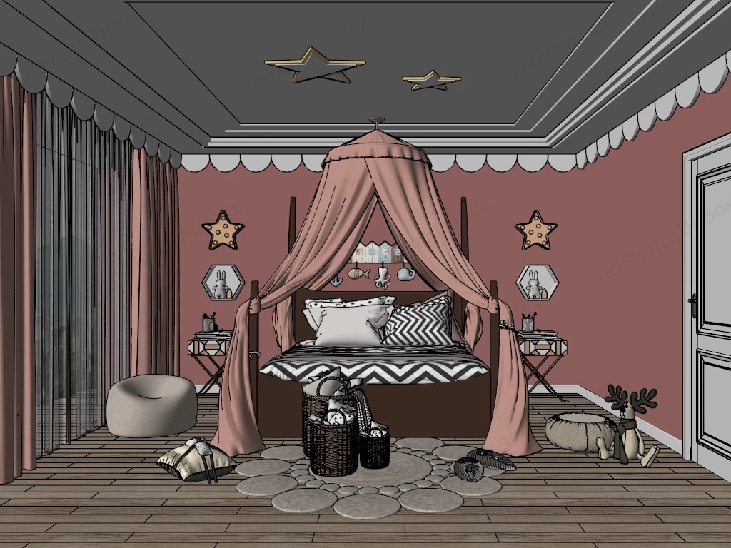 Pink Princess Themed Bedroom sketchup model preview - SketchupBox
