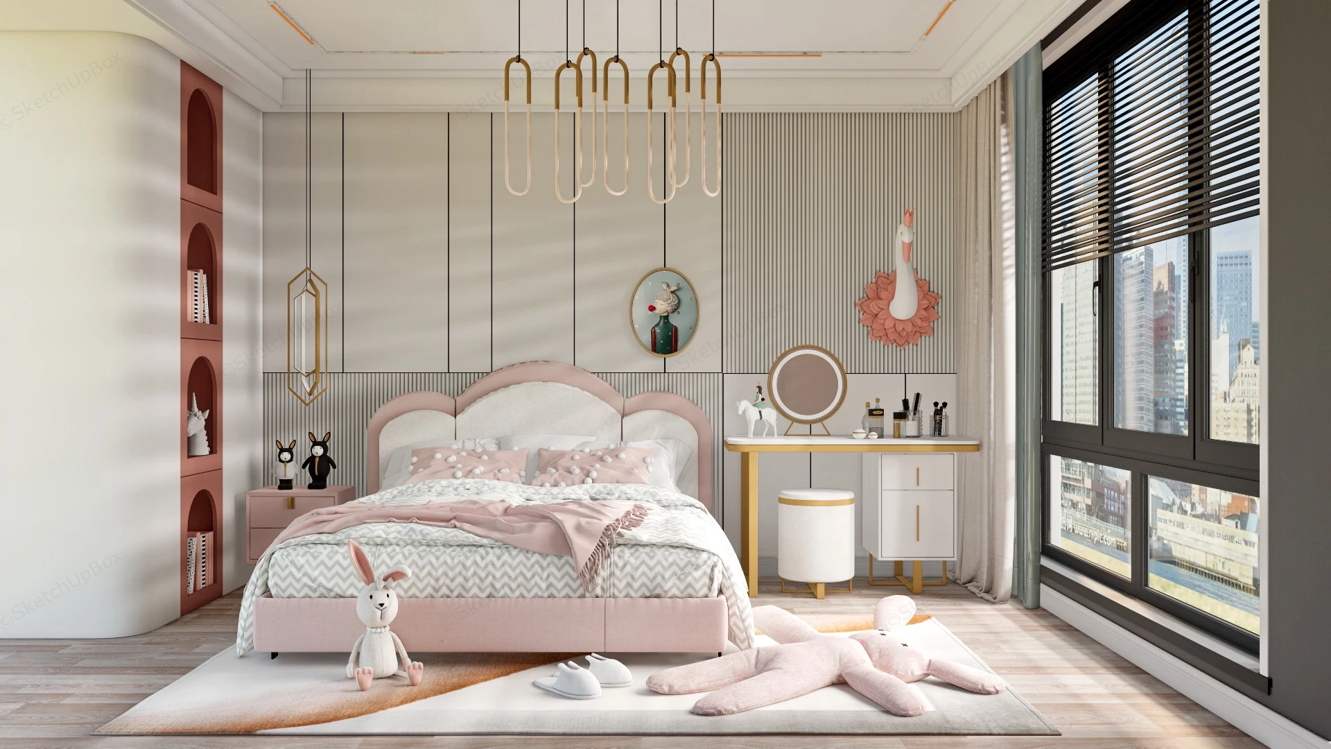 Aesthetic Teen Girl Bedroom sketchup model preview - SketchupBox