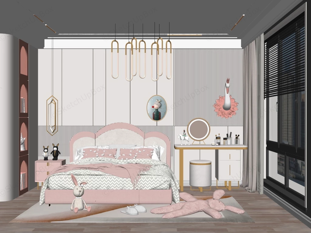 Aesthetic Teen Girl Bedroom sketchup model preview - SketchupBox
