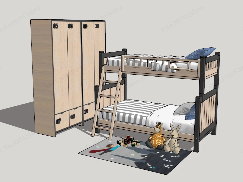Kids Room Bed And Wardrobe sketchup model preview - SketchupBox